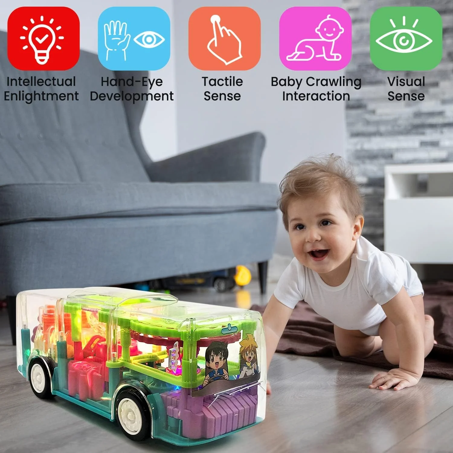 Educational Transparent Gear Bus Toy for Kids