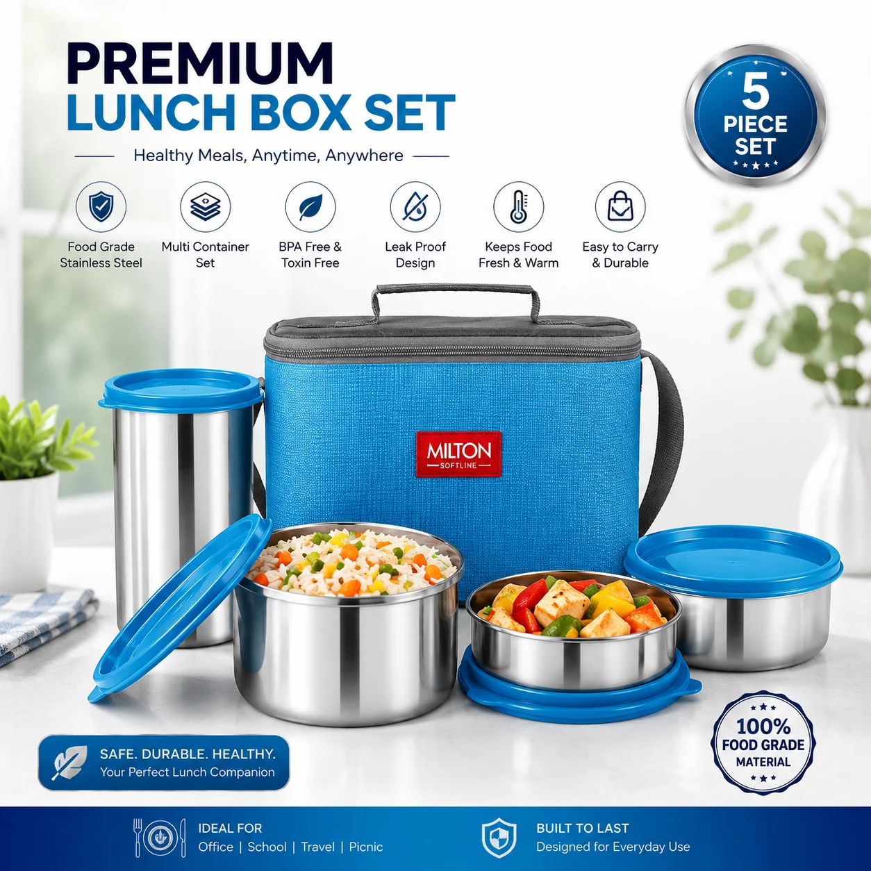 Milton Diet Combo Stainless Steel Lunch Box with Tumbler - 4 Pieces