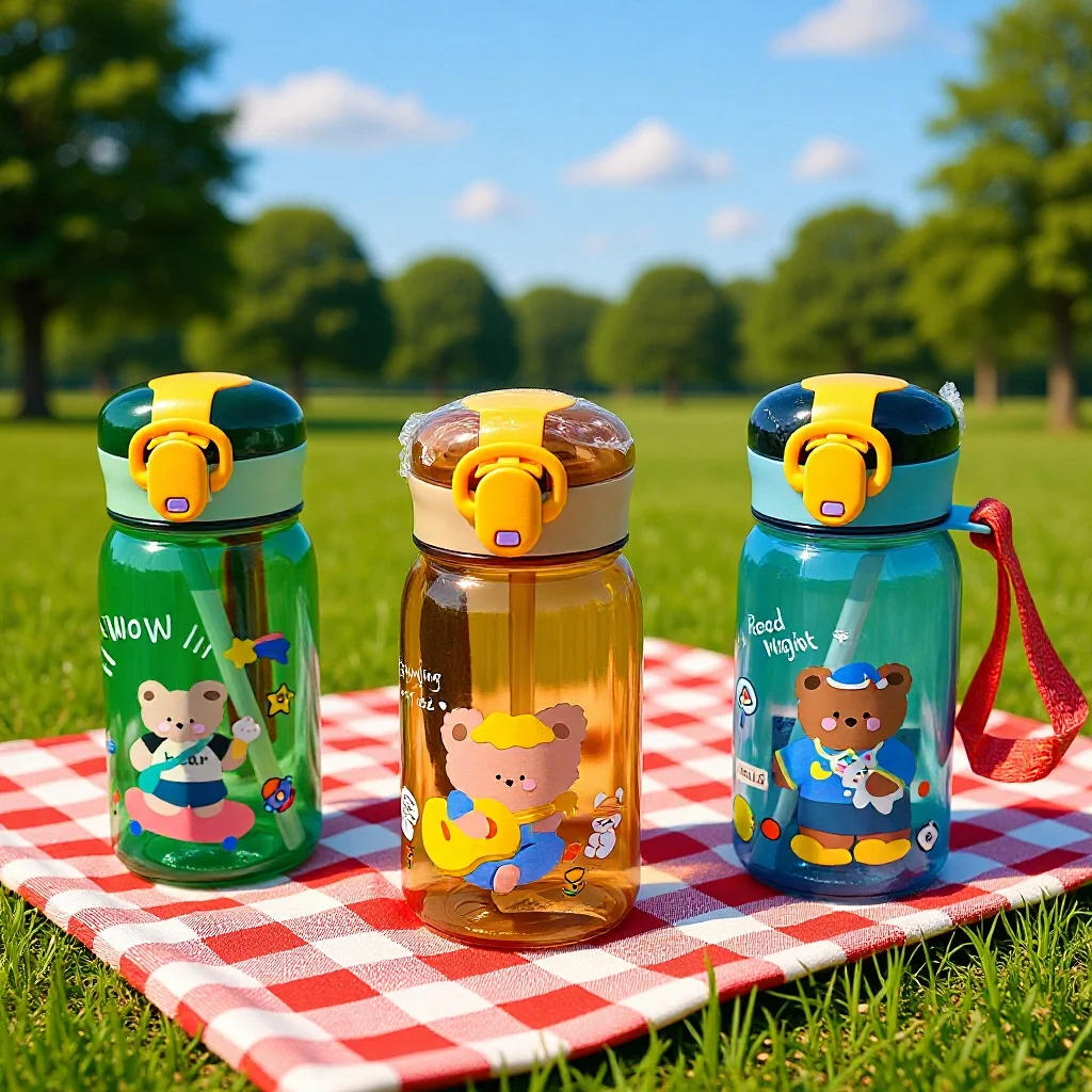 Cute Cartoon Kids Straw Water Bottle – 400ml