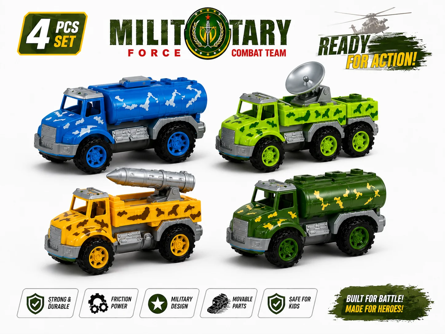 Military Force Combat Truck Set (4 PCS)