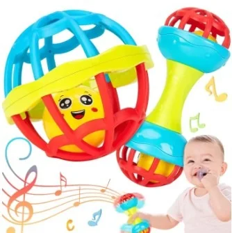 Newborn Baby Rattle Toy Bendy Ball Musical Toys Little Boys 2pcs