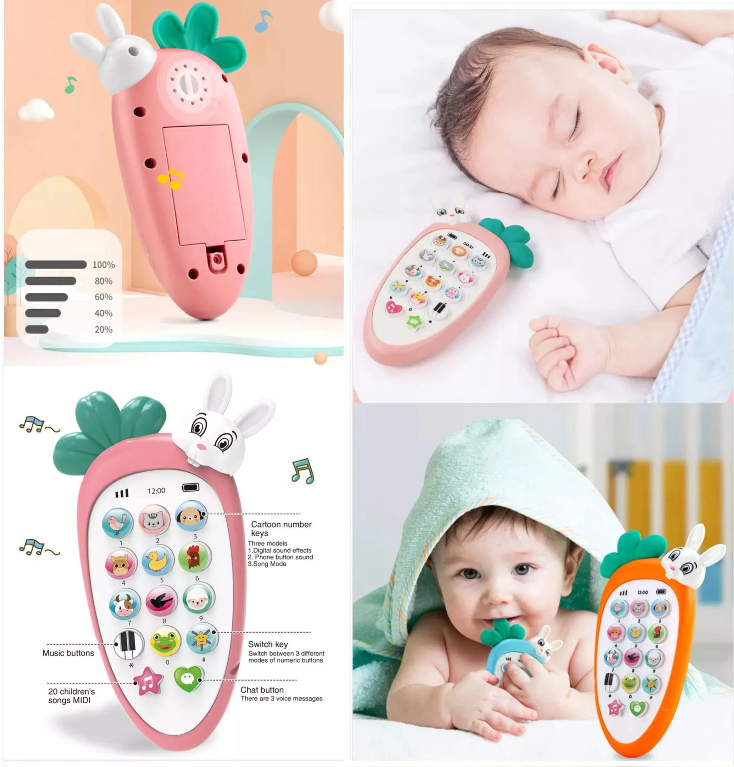 Rabbit Phone Toy for Kids with Music & Lights