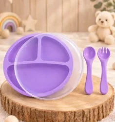 Silicon Baby Feeding Plate Set With cover.
