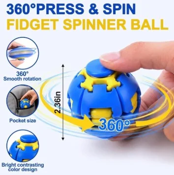 360° Rotating Fidget Ball Sensory Press and Spin Stress Relief Ball for Kids