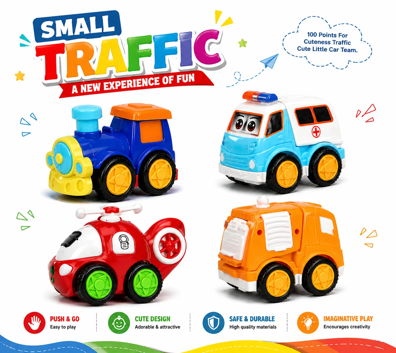 Small Traffic Cute Toy Car Set (4 Pcs)