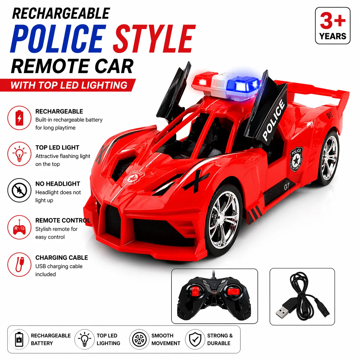 Smoke Rechargeable Remote Control Police car