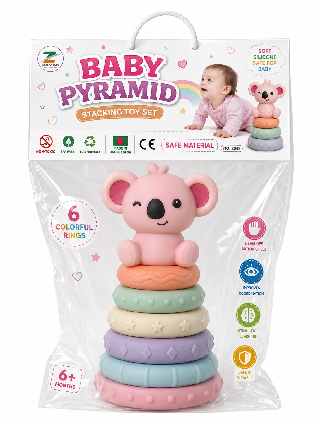 Soft Silicone Baby Pyramid Stacking Toy for Kids