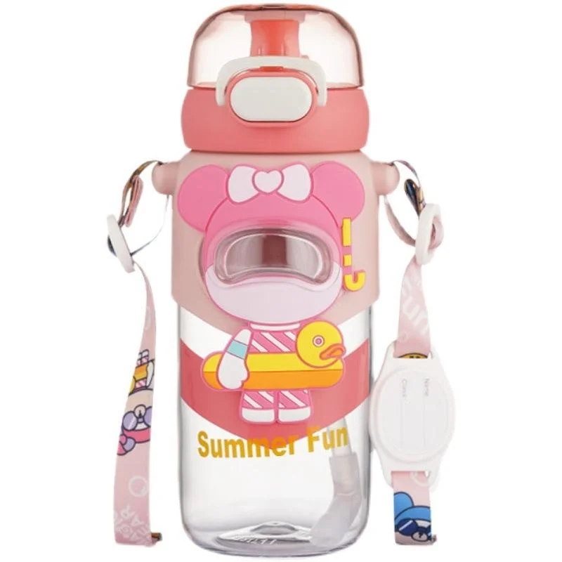 Cute Bear Kids Water Bottle with Straw & Strap – 600ml 🧸💧