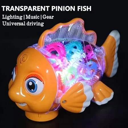 Transparent Gear Fish Toy – Walking, Light & Music Function