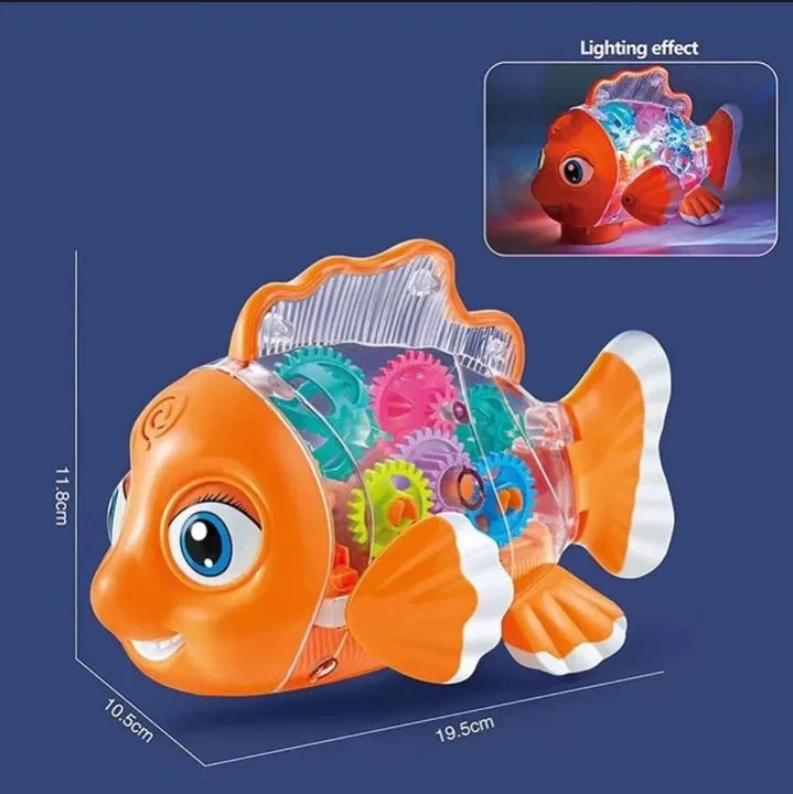 Transparent Gear Fish Toy – Walking, Light & Music Function