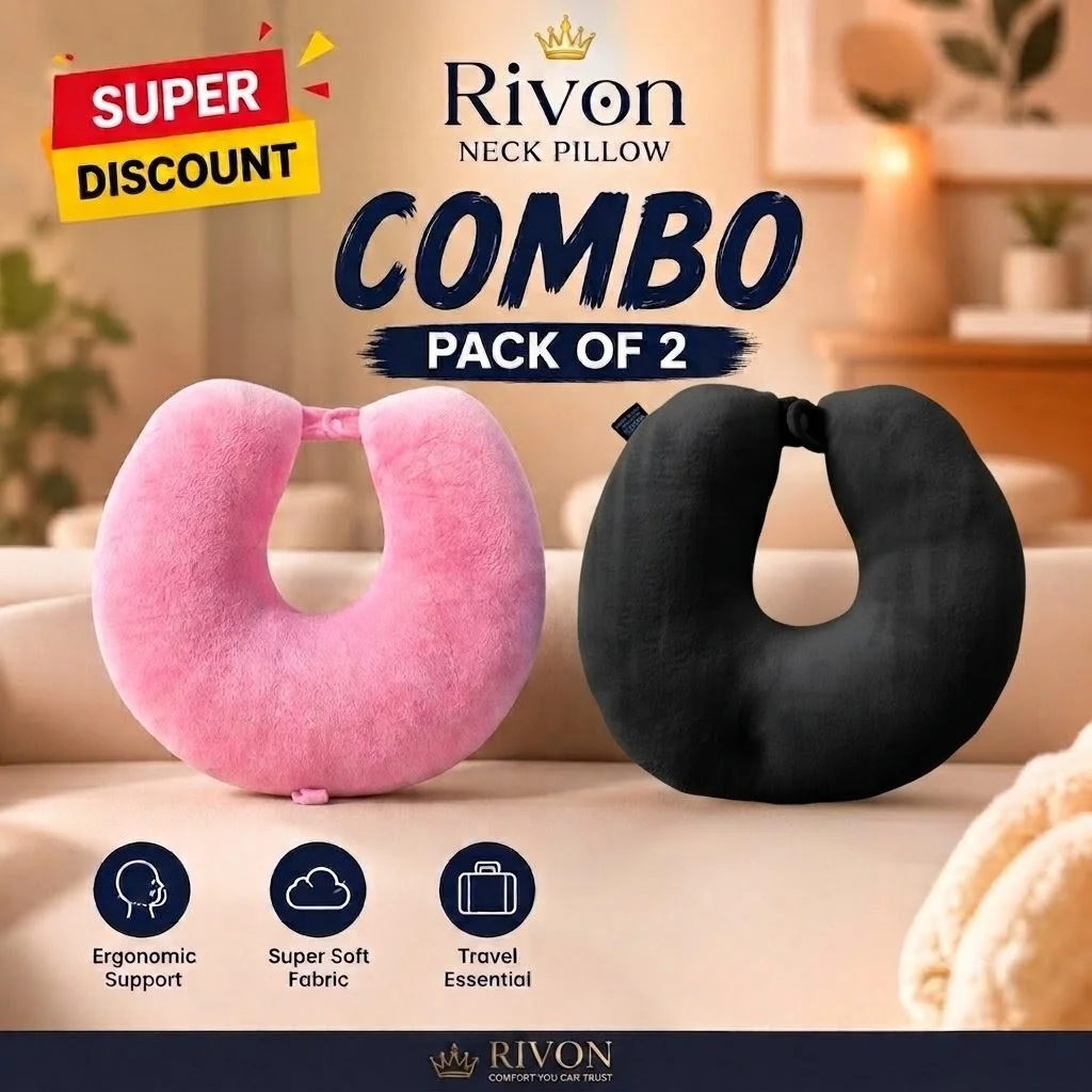 Rivon Premium 2-Piece U-Shaped Travel Neck Pillow Combo