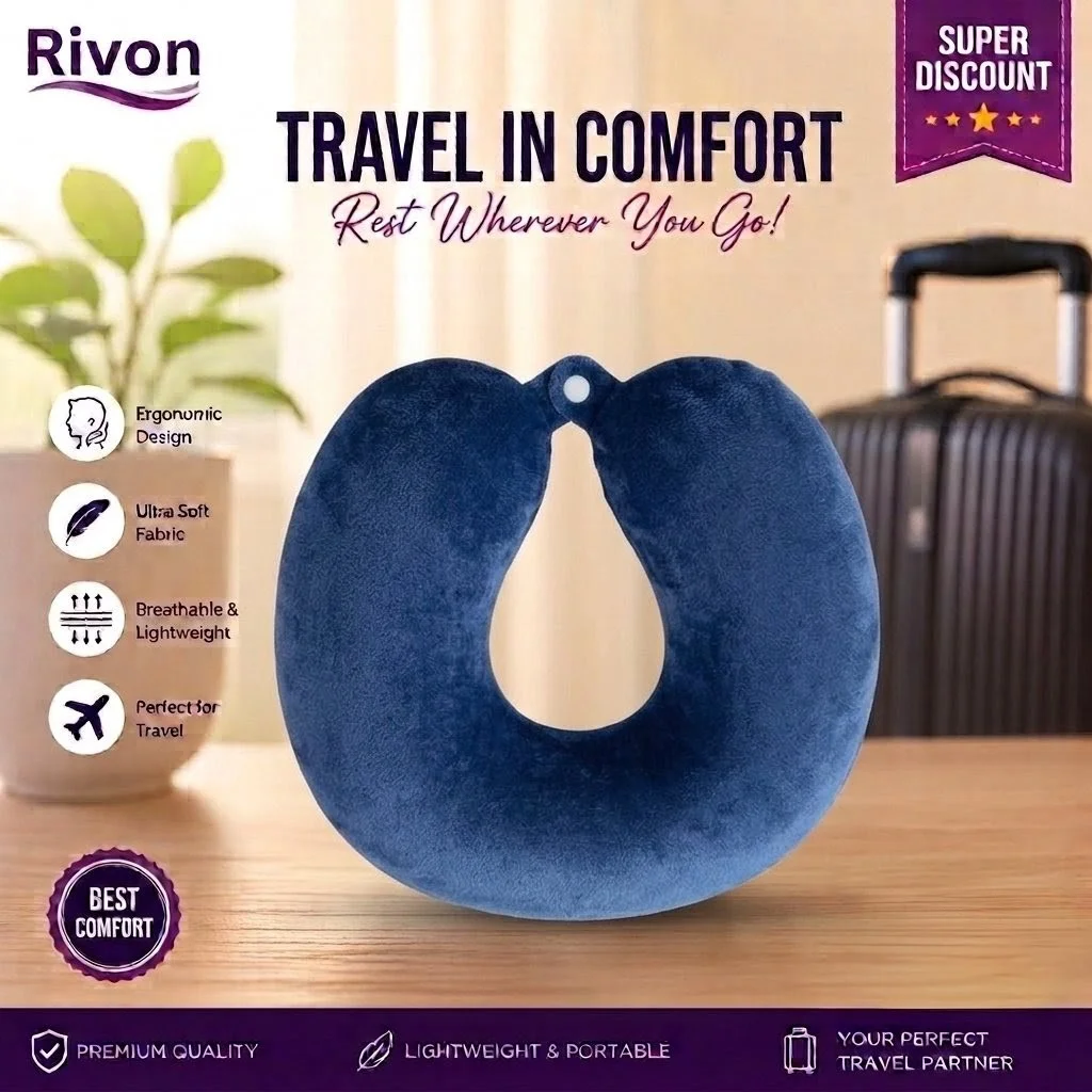 Rivon Premium U-Shaped Travel Neck Pillow - Navy Blue