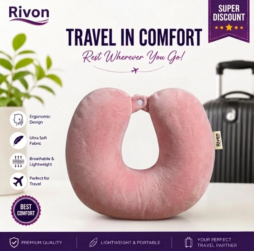 Rivon Premium U-Shaped Travel Neck Pillow - Baby Pink