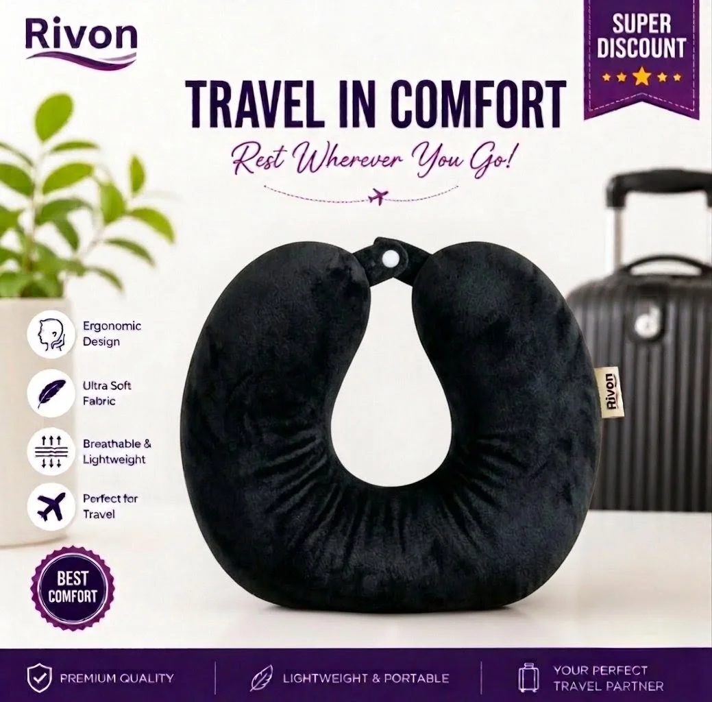 Rivon Premium U-Shaped Travel Neck Pillow - Black