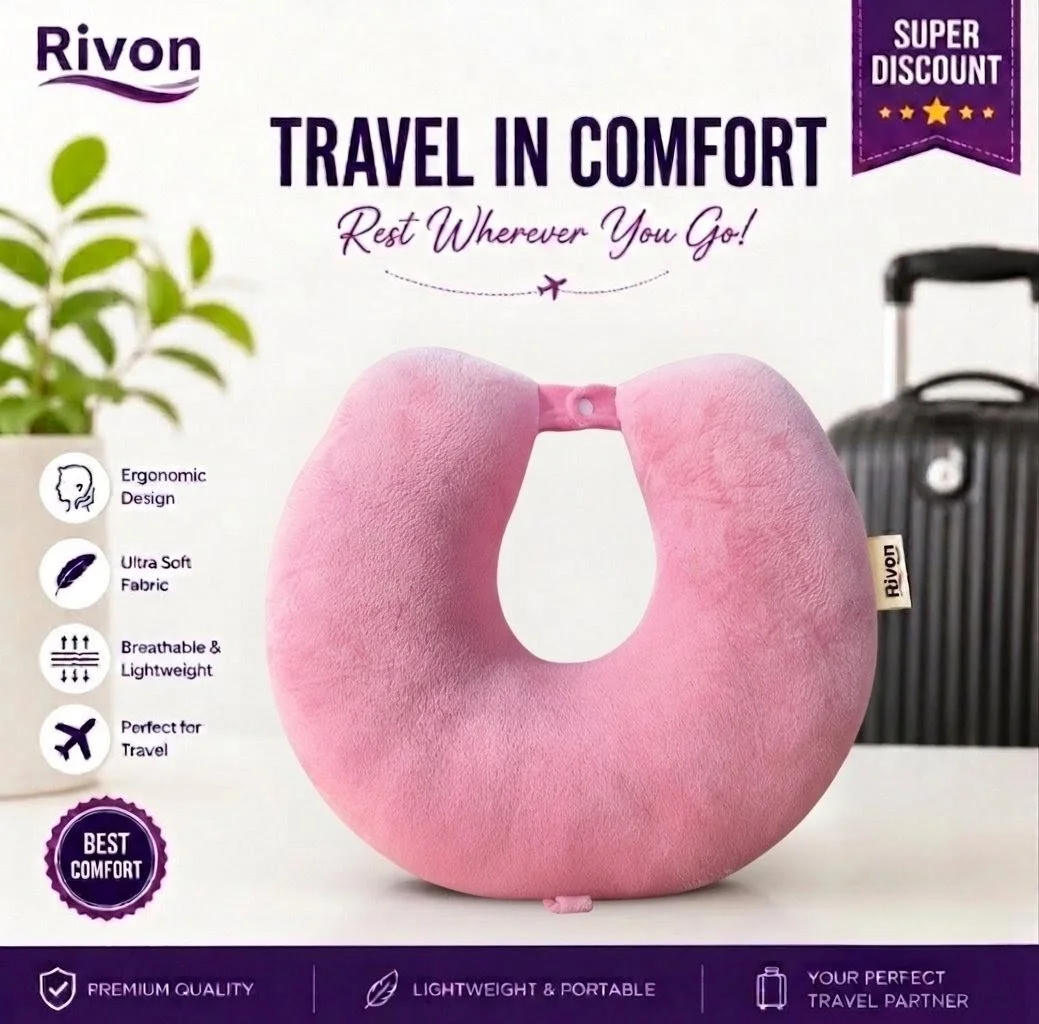 Rivon Premium U-Shaped Travel Neck Pillow - Baby Pink