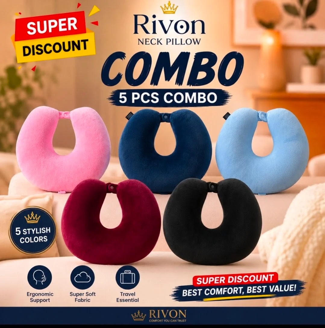 Rivon Premium U-Shaped Travel Neck Pillow - 5 Piece Combo