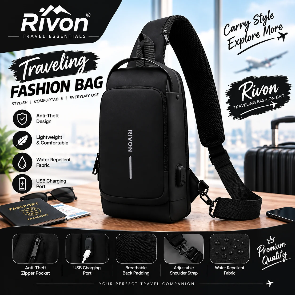 Rivon Traveling Fashion Bag - Black - 1