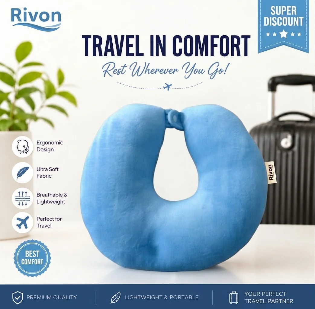 Rivon Premium U-Shaped Travel Neck Pillow - Sky Blue