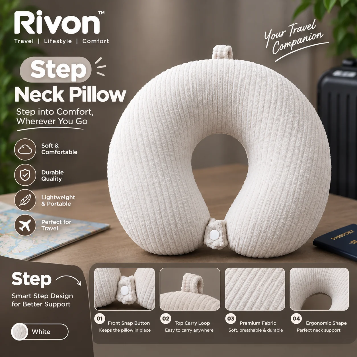 Rivon STEP Neck Pillow - White - 1