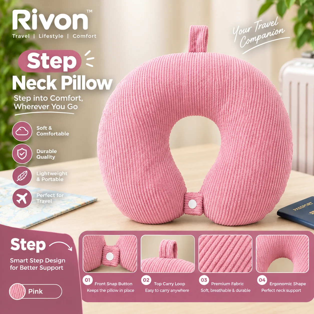 STEP Neck Pillow - Pink - 1