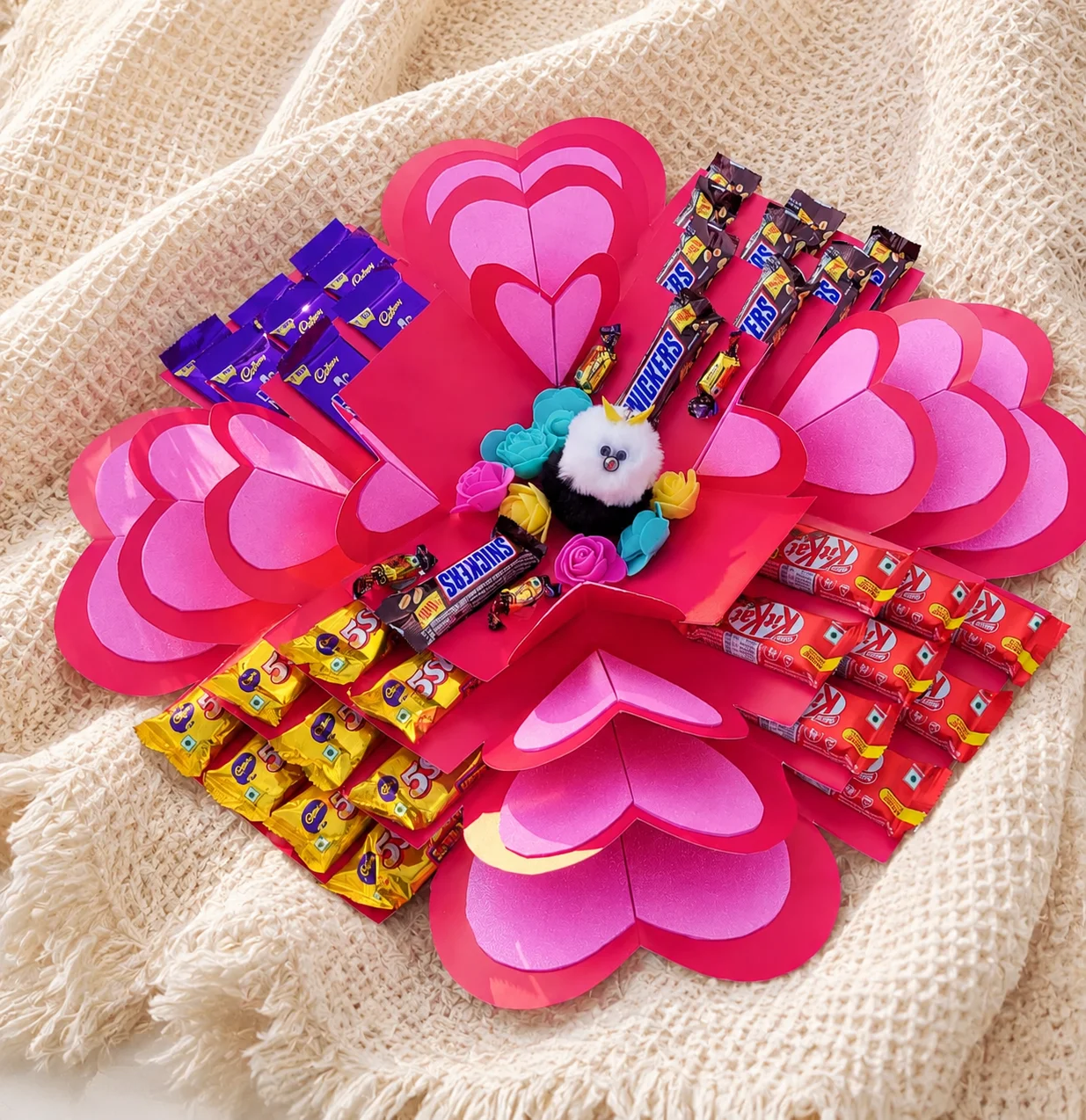 4-Layer Handmade Love Pink Box with Teddy