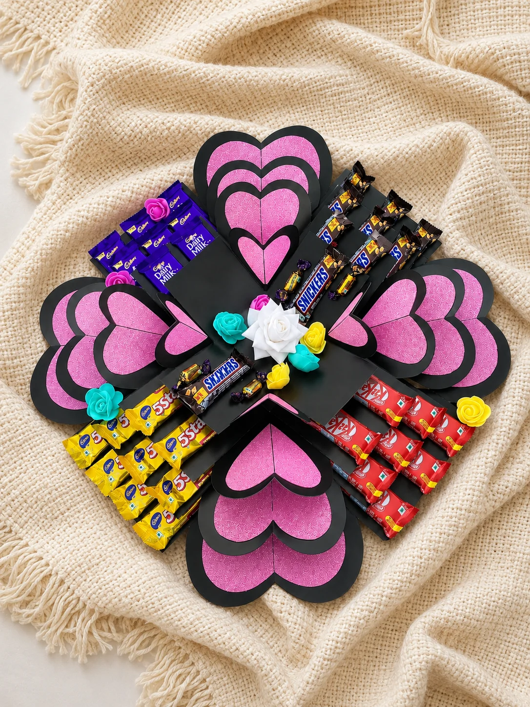 4-Layer Handmade Love Black  Box with Rose