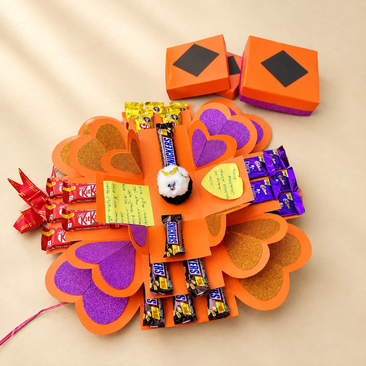 3-Layer Handmade Love Orange Box with Teddy