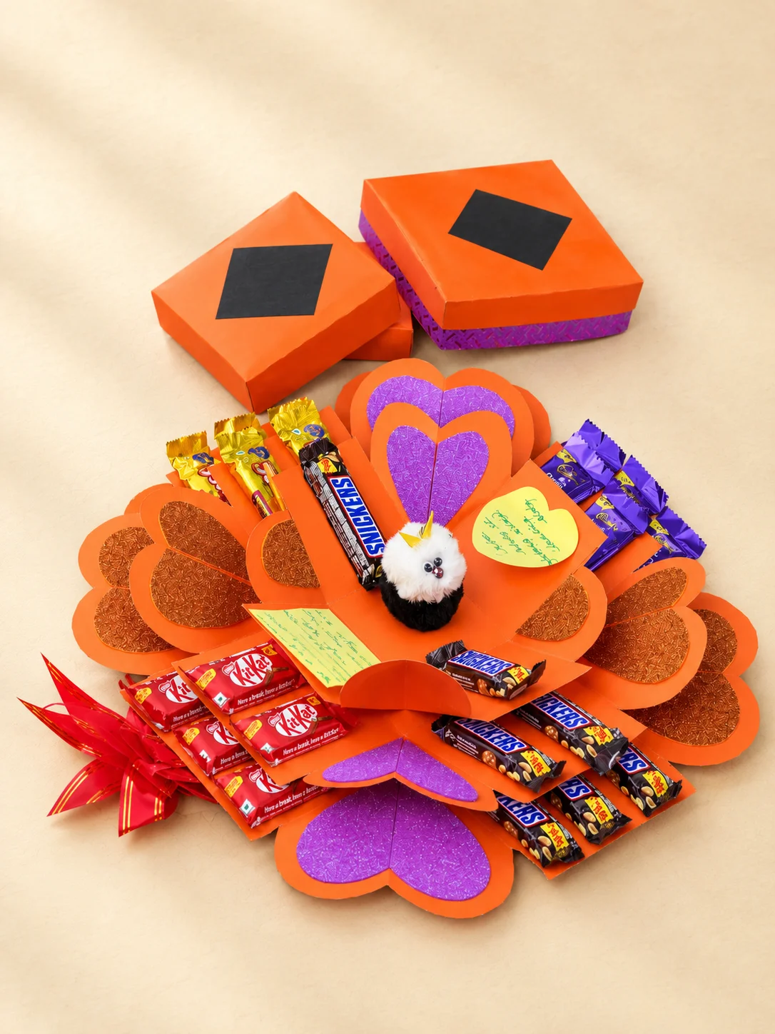 3-Layer Handmade Love Orange Box with Teddy