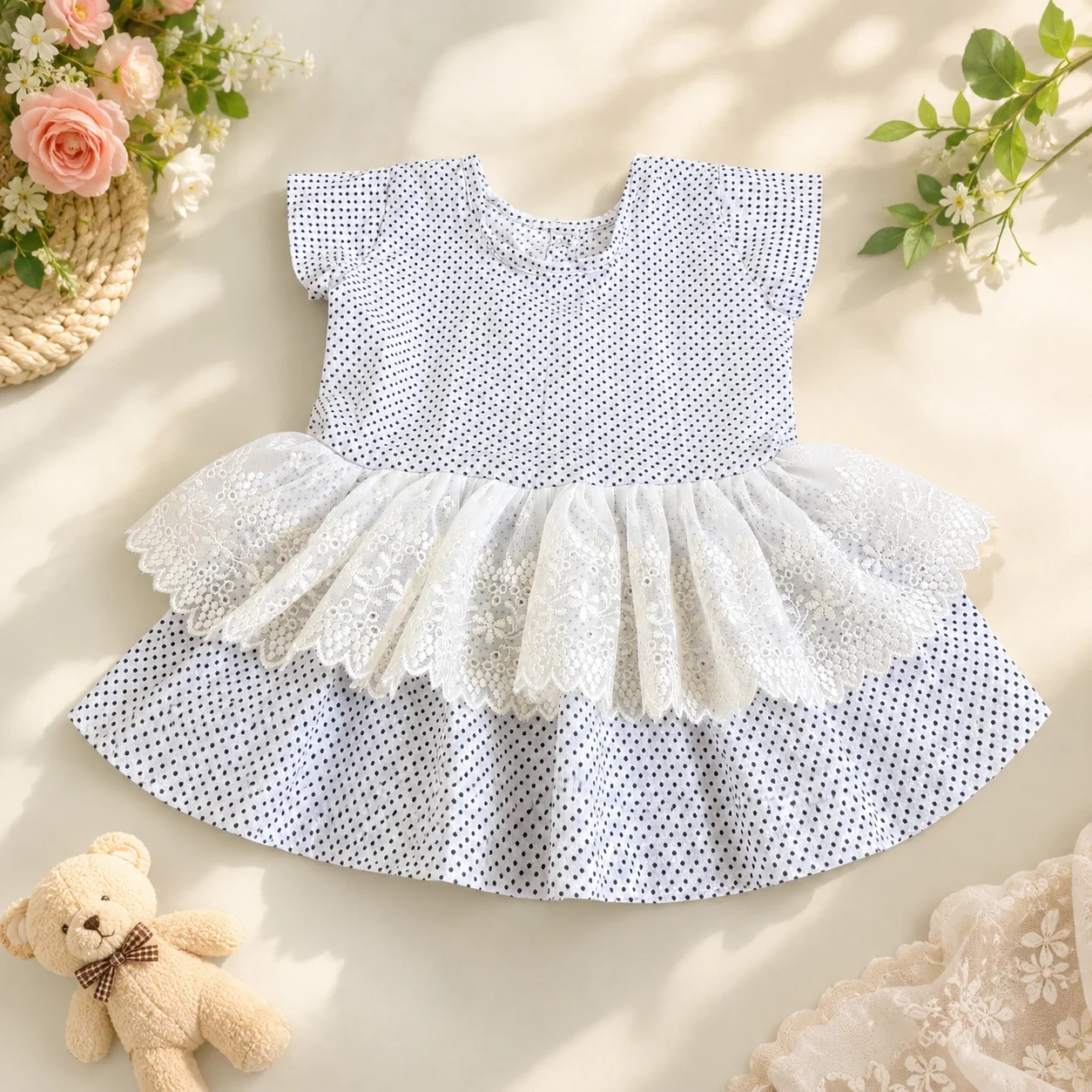Baby Girl Polka Dot Lace Frock