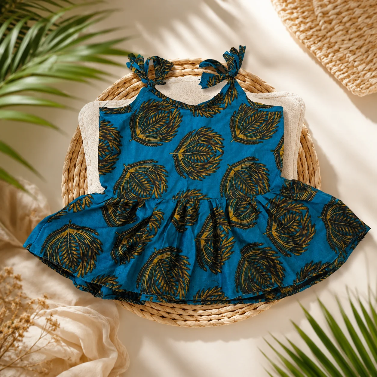 বেবি গার্ল লিফ প্রিন্ট ফ্লেয়ার ড্রেস - Baby Girl Leaf Print Flare Dress