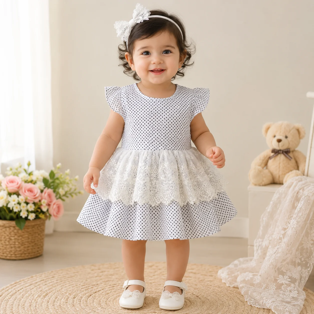 Baby Girl Polka Dot Lace Frock