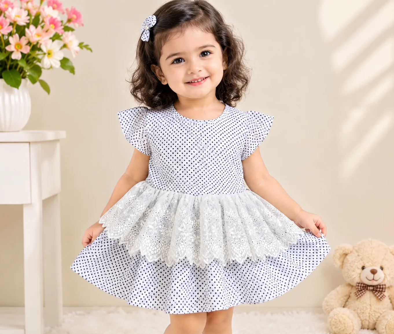 Baby Girl Polka Dot Lace Frock