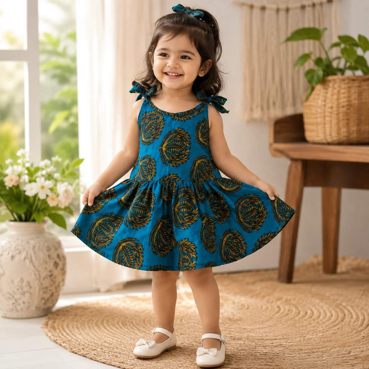 বেবি গার্ল লিফ প্রিন্ট ফ্লেয়ার ড্রেস - Baby Girl Leaf Print Flare Dress