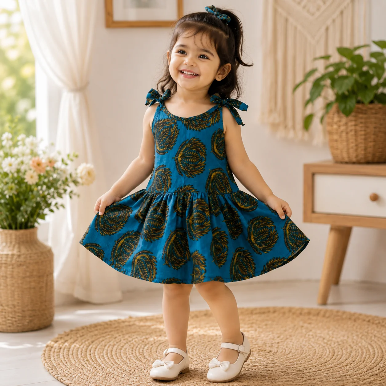 বেবি গার্ল লিফ প্রিন্ট ফ্লেয়ার ড্রেস - Baby Girl Leaf Print Flare Dress