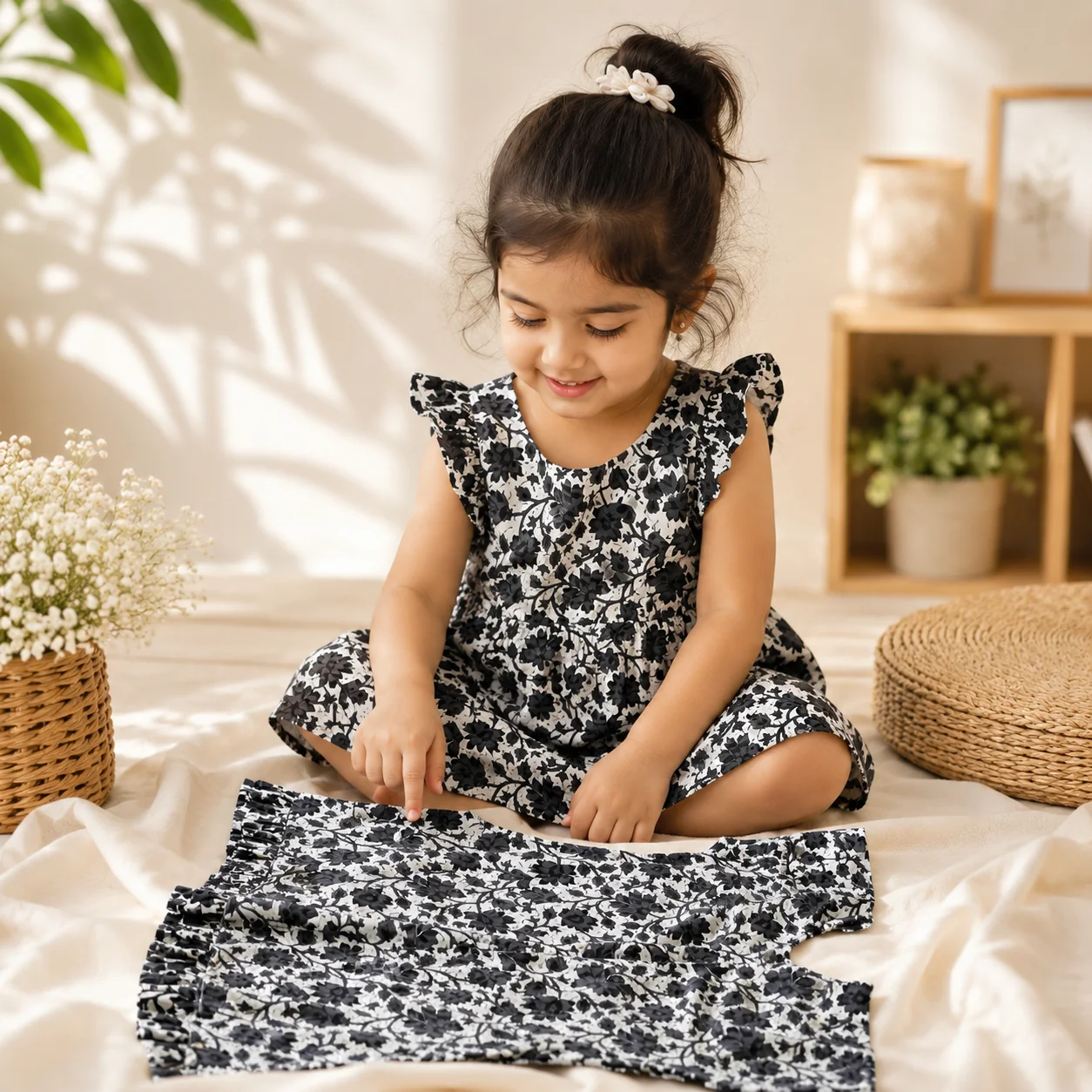 Black & White Floral Girls Dress