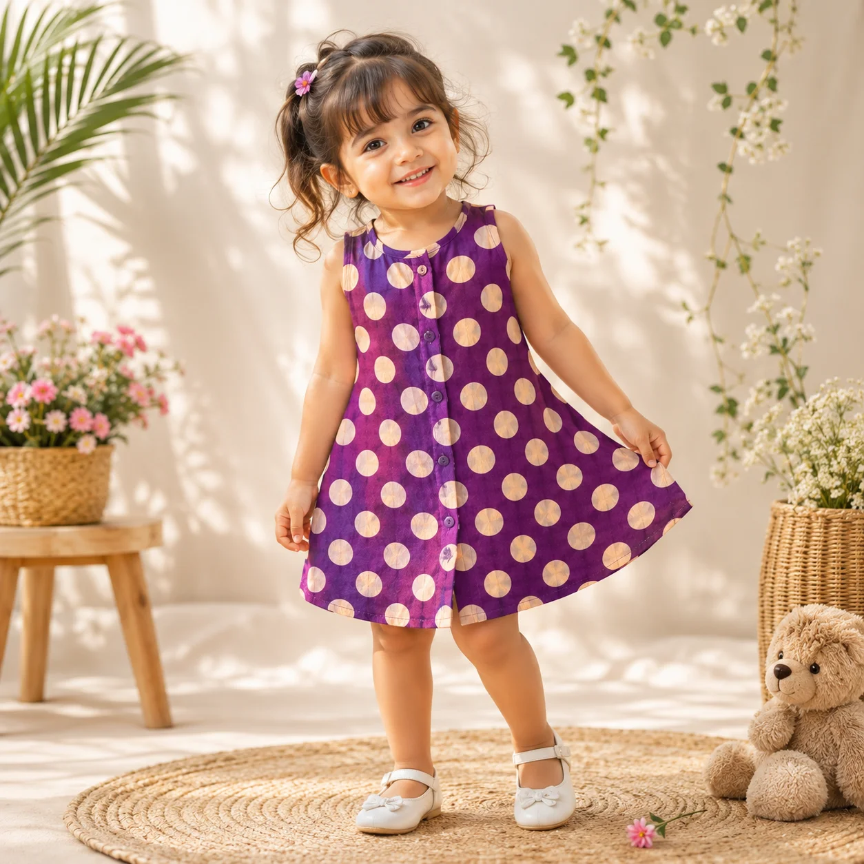 Baby Girl Purple Polka Dot Frock - বেবি গার্ল পার্পল পলকা ডট ফ্রক