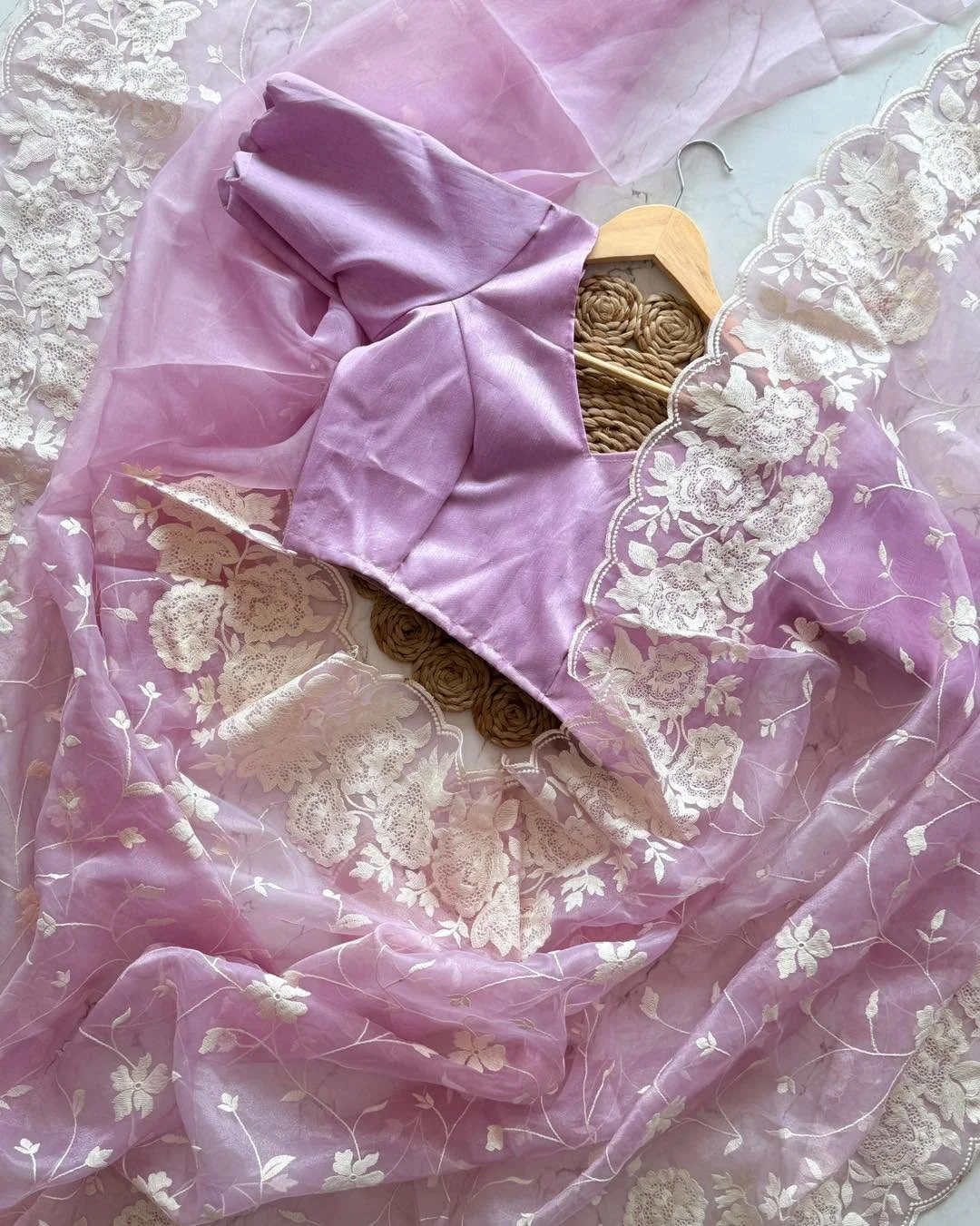 Primium Orgenza Tissue Saree With Multy Cotton Thread Work and Scalp Border