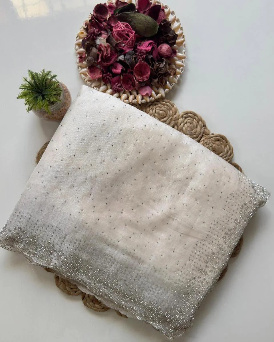 Pure Burrbury Silk With Glass Sirvoski Work And scalp Border