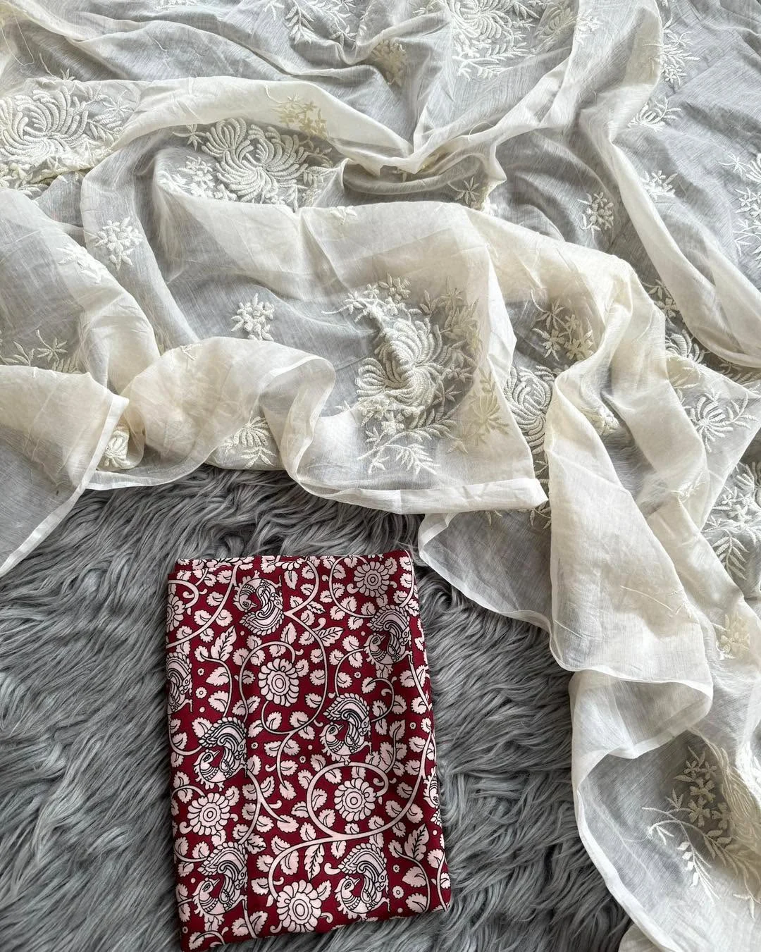 Primium Chanderi cotton With Exclusive Flower Work And Heavy Cotton Tussels Blouse Pure Cotton Kalamkari Print (Unstiched)