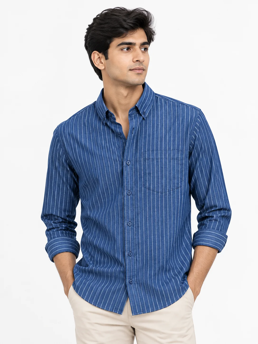 Light Blue White Stripe Shirt | MF-0014 thumb 4