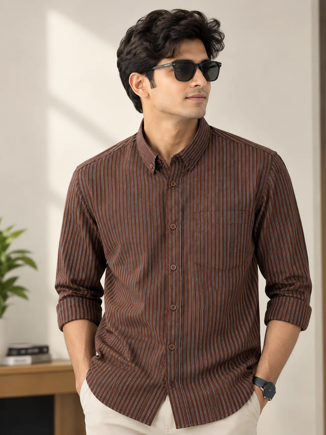 Cocoa Brown Black Stripe Shirt | MF-0017 thumb 2