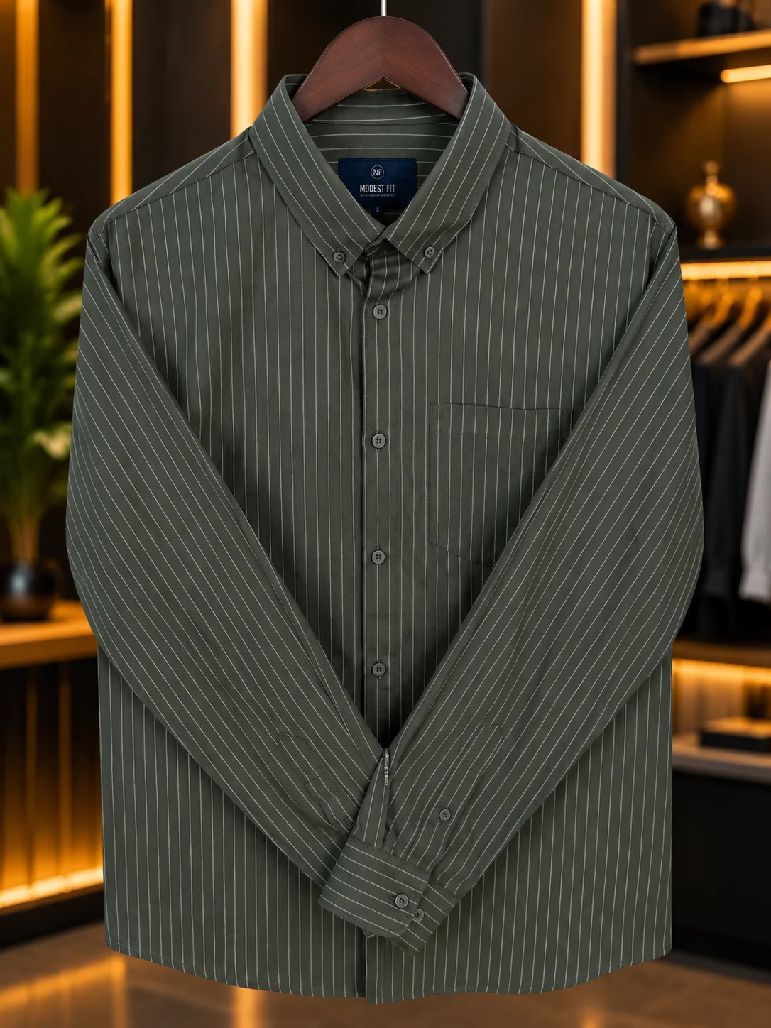 Olive Green Grey Stripe Shirt | MF-0018 thumb 2