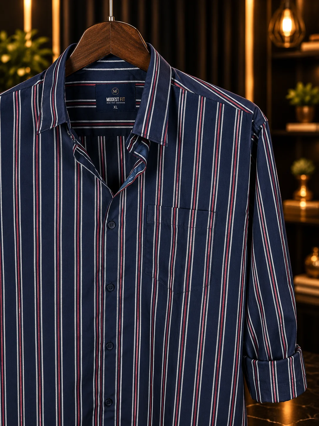 Midnight Navy Regimental Stripe Shirt | MF-0012 thumb 2