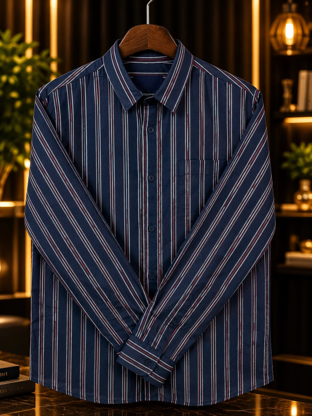 Midnight Navy Regimental Stripe Shirt | MF-0012 thumb 3