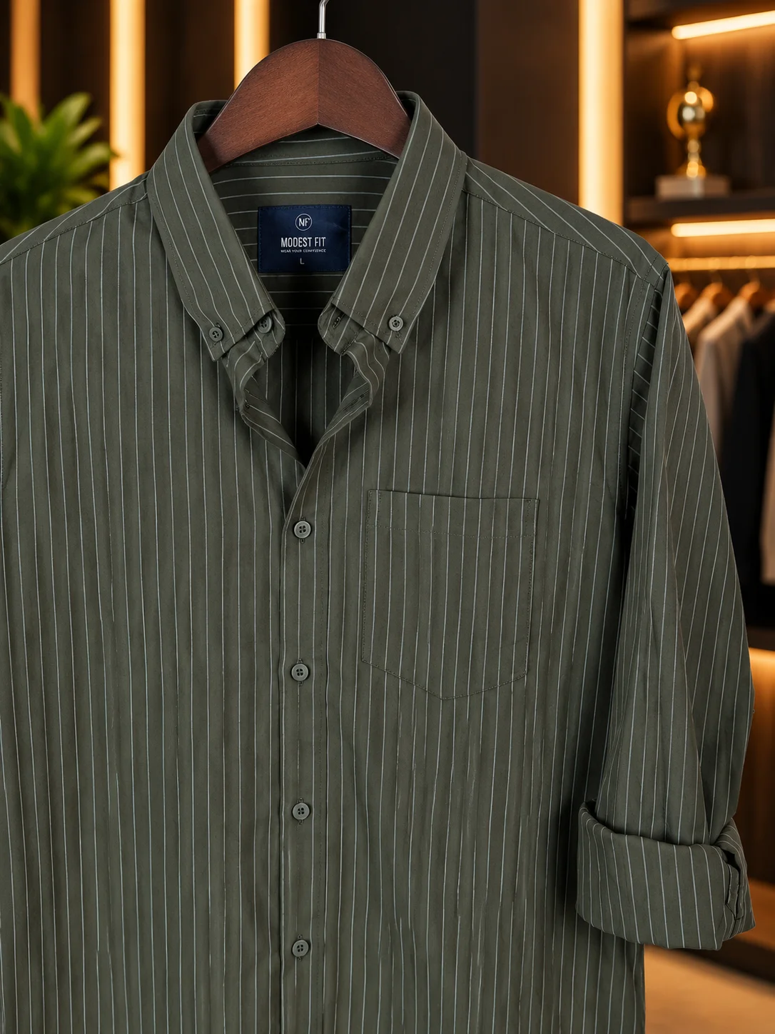 Olive Green Grey Stripe Shirt | MF-0018 thumb 3