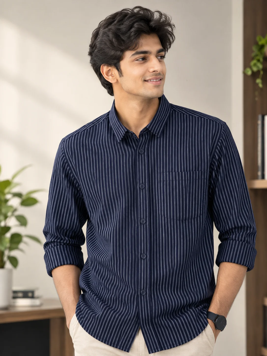 Light Navy Burgundy Stripe Shirt | MF-0021 thumb 4