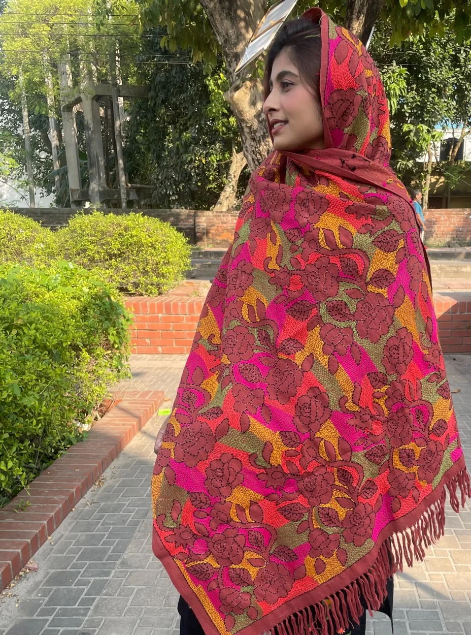 Premium Woolen Embroidered Multi-Color Shawl for Women