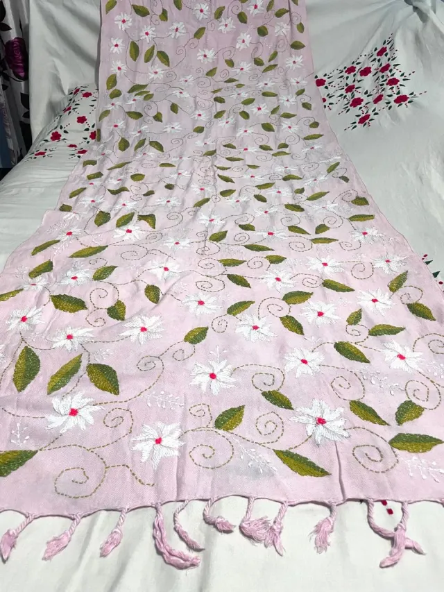 Premium Soft Cotton Hand Embroidered Floral Shawl