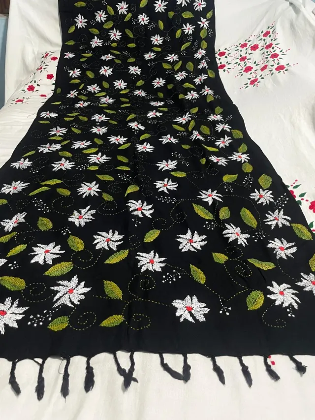 Premium Soft Cotton Hand Embroidered Floral Shawl