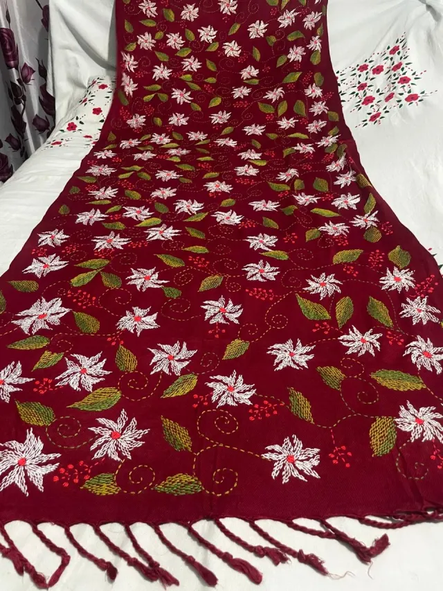Premium Soft Cotton Hand Embroidered Floral Shawl